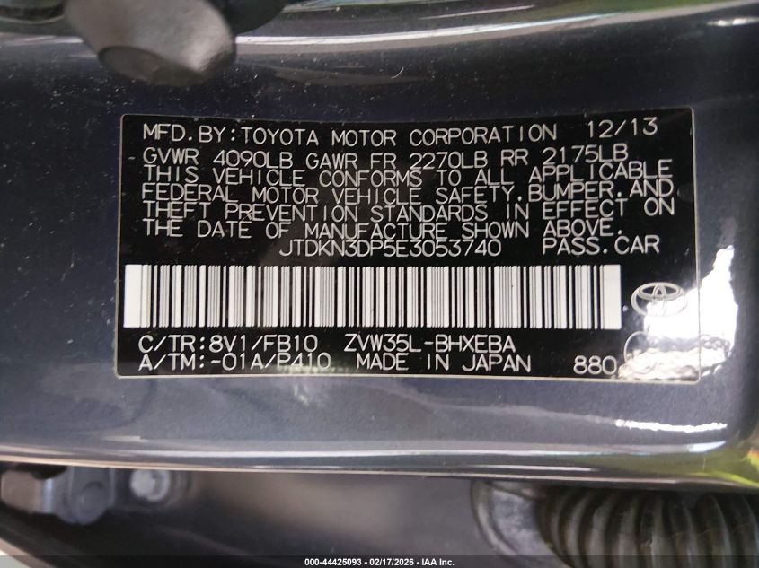 2014 Toyota Prius Plug-In Advanced VIN: JTDKN3DP5E3053740 Lot: 44425093