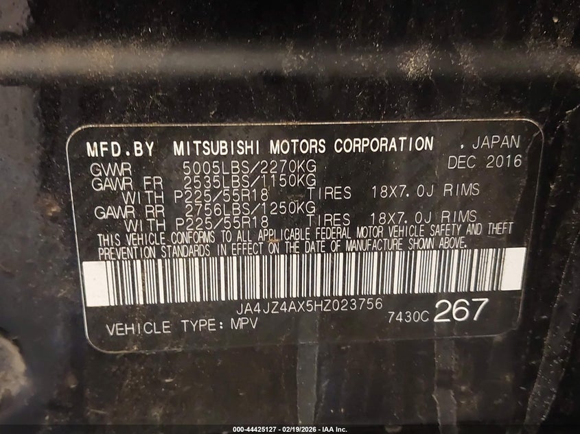 2017 Mitsubishi Outlander Gt VIN: JA4JZ4AX5HZ023756 Lot: 44425127