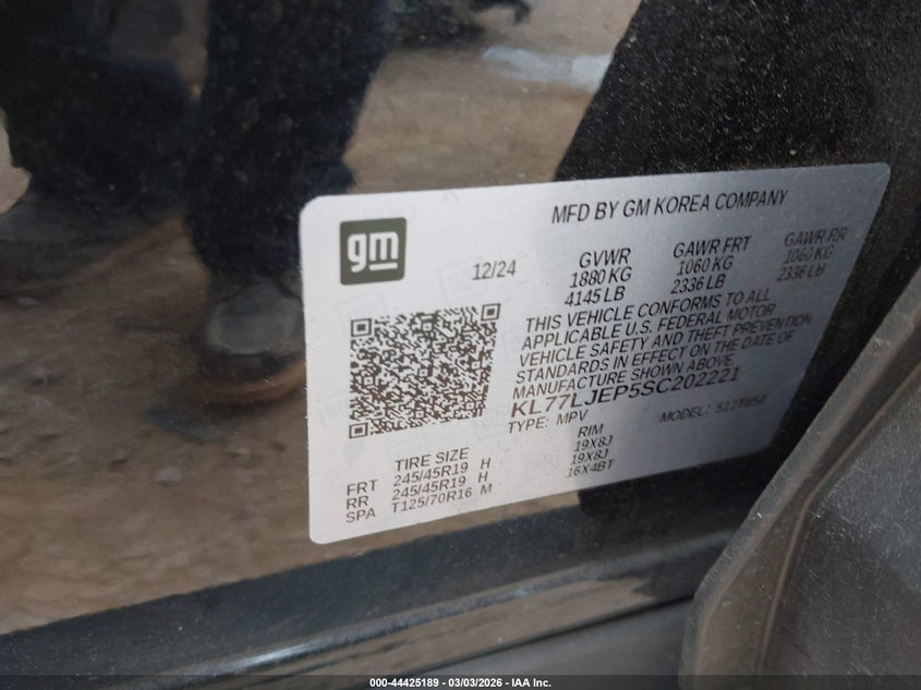 VIN KL77LJEP5SC202221 2025 CHEVROLET TRAX FWD 2RS