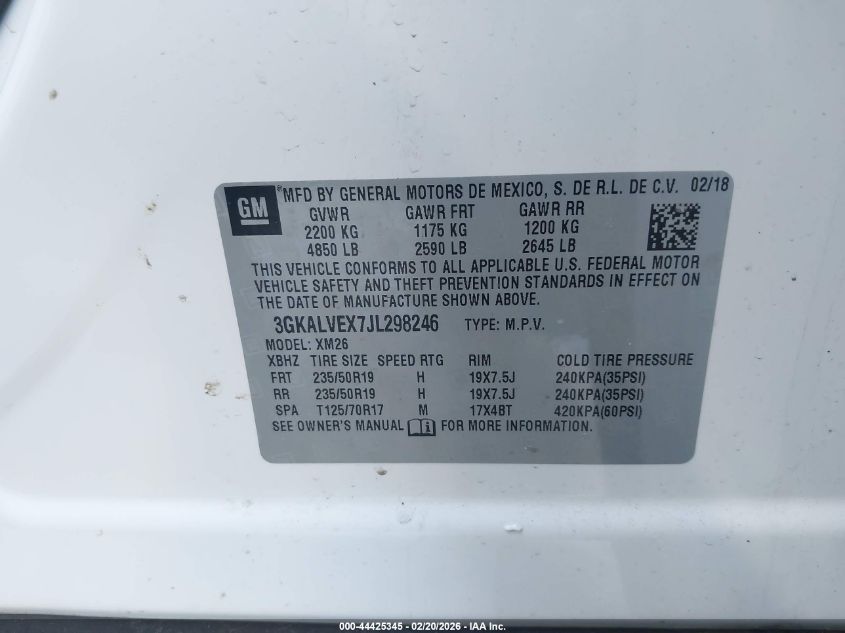 2018 GMC Terrain Slt VIN: 3GKALVEX7JL298246 Lot: 44425345