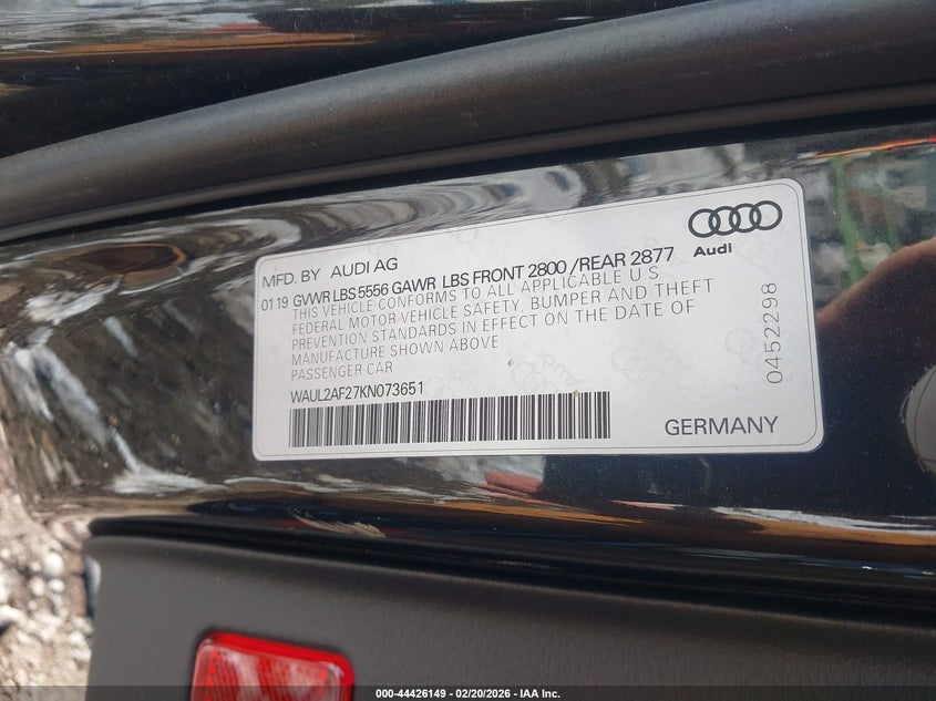 2019 Audi A6 55 Premium VIN: WAUL2AF27KN073651 Lot: 44426149