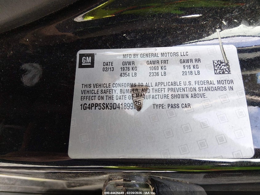 2013 Buick Verano VIN: 1G4PP5SK9D4189926 Lot: 44426449