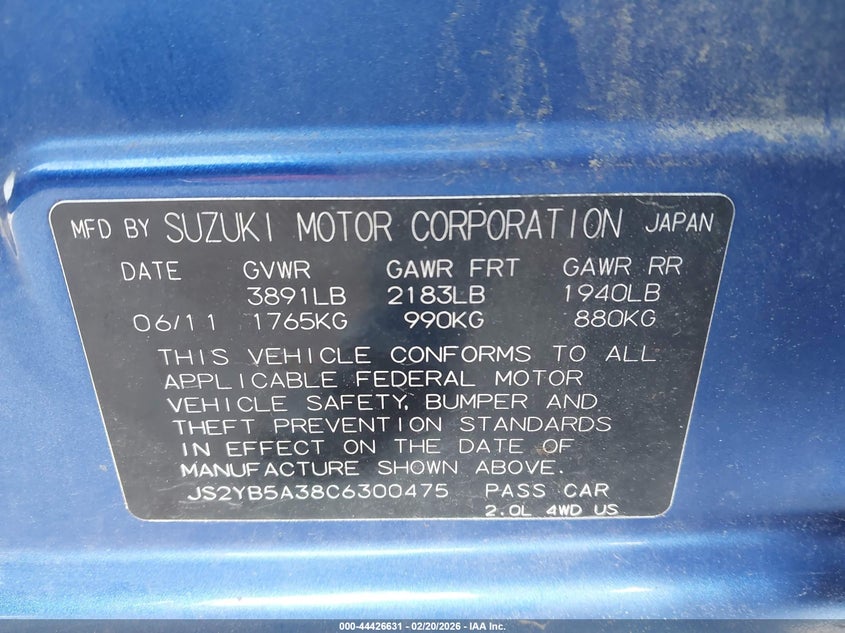 2012 Suzuki Sx4 Premium/Tech Valu Pkg (Nav) VIN: JS2YB5A38C6300475 Lot: 44426631