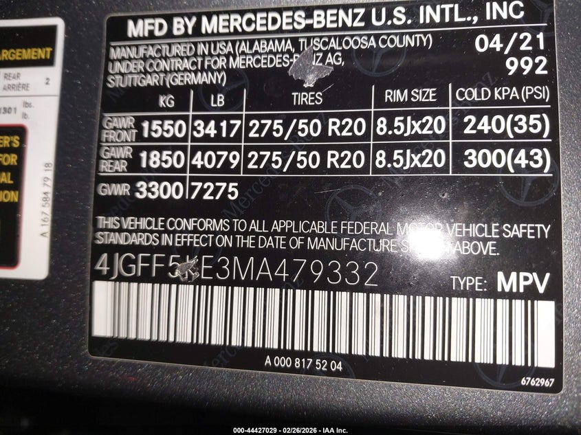2021 Mercedes-Benz Gls 450 4Matic VIN: 4JGFF5KE3MA479332 Lot: 44427029