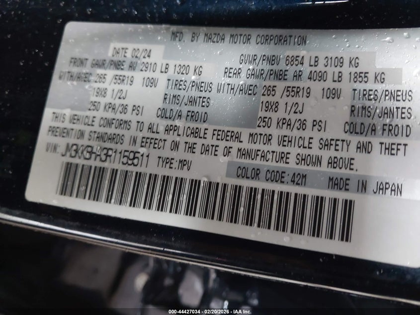 2024 Mazda Cx-90 Phev Preferred VIN: JM3KKBHA3R1159511 Lot: 44427034