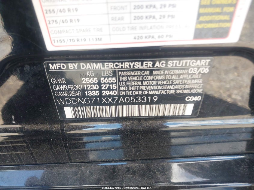 2007 Mercedes-Benz S 550 VIN: WDDNG71XX7A053319 Lot: 44427216