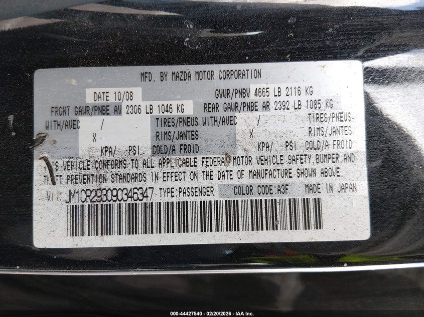 2009 Mazda Mazda5 Sport VIN: JM1CR293090346347 Lot: 44427540