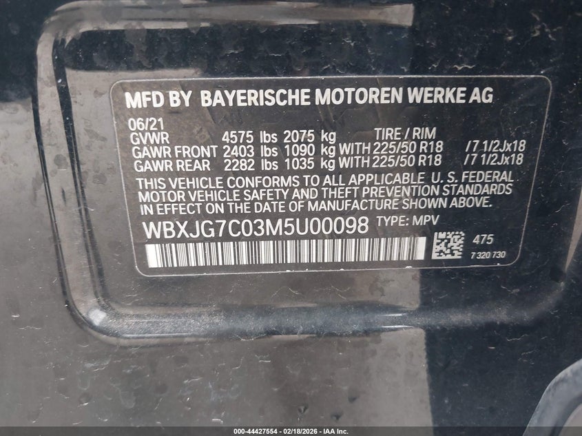 2021 BMW X1 Sdrive28I VIN: WBXJG7C03M5U00098 Lot: 44427554