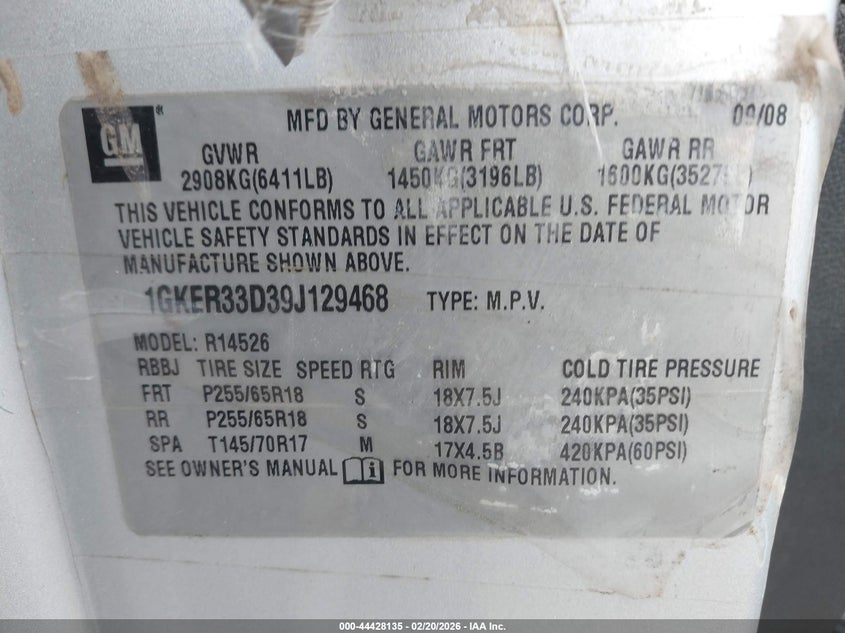 2009 Gmc Acadia 3.6 Slt-2 Silver Lot 111044428135 Vin 1GKER33D39J129468