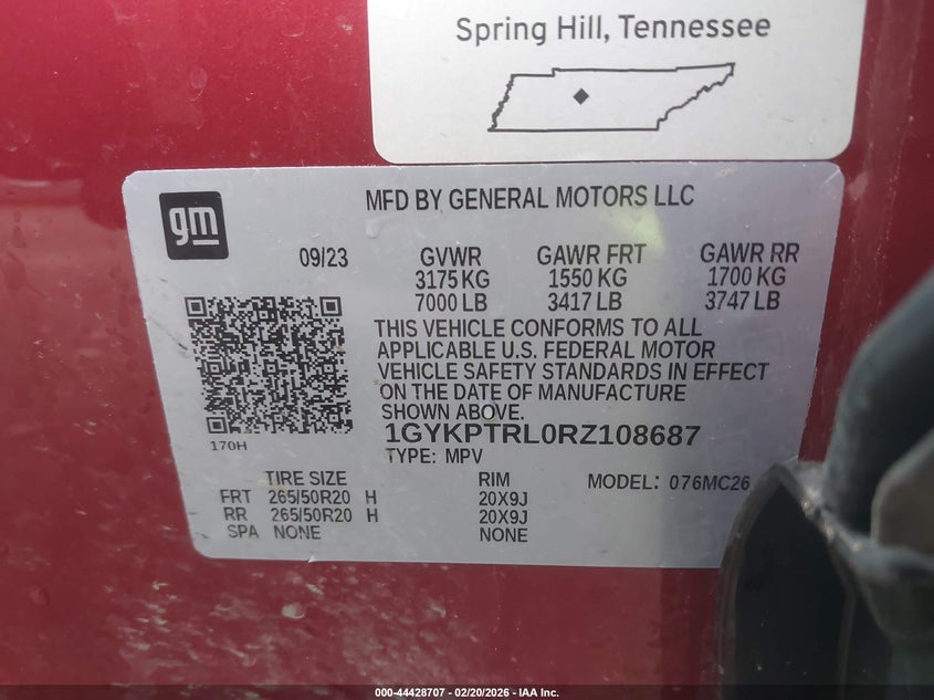 2024 Cadillac Lyriq Sport W/1Sf VIN: 1GYKPTRL0RZ108687 Lot: 44428707