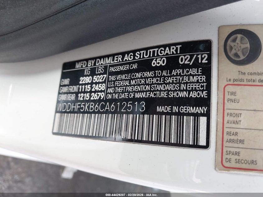 2012 Mercedes-Benz E 350 VIN: WDDHF5KB6CA612513 Lot: 44429207