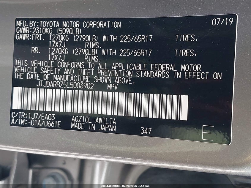 2020 Lexus Nx 300 VIN: JTJDARBZ5L5003902 Lot: 44429483