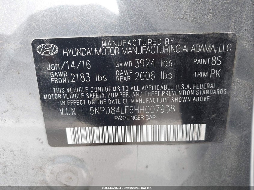 2017 Hyundai Elantra Se VIN: 5NPD84LF6HH007938 Lot: 44429534