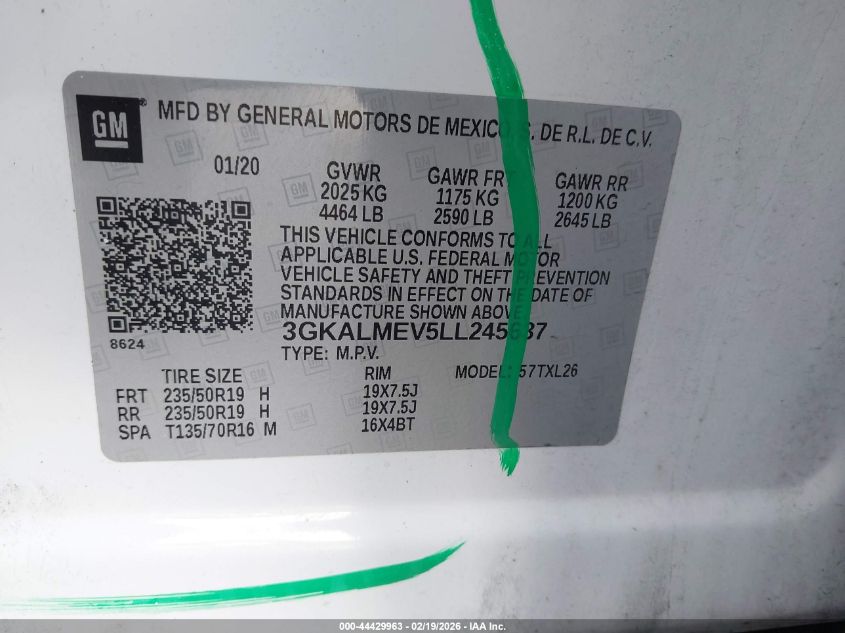 2020 GMC Terrain Fwd Sle VIN: 3GKALMEV5LL245637 Lot: 44429963