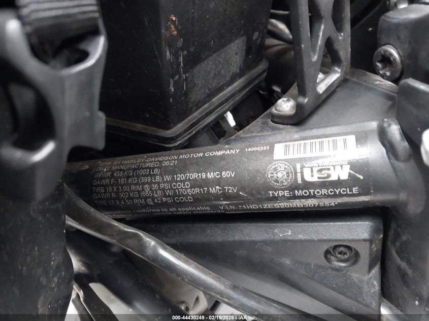 2021 Harley-Davidson Ra1250 S VIN: 1HD1ZES20MB307554 Lot: 44430249