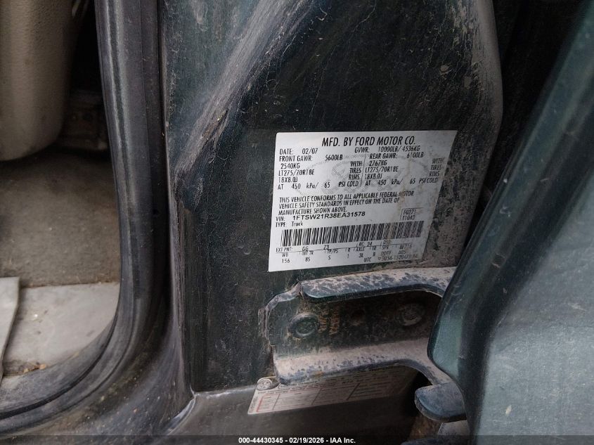 2008 Ford F-250 Fx4/Harley-Davidson/King Ranch/Lariat/Xl/Xlt VIN: 1FTSW21R38EA31578 Lot: 44430345