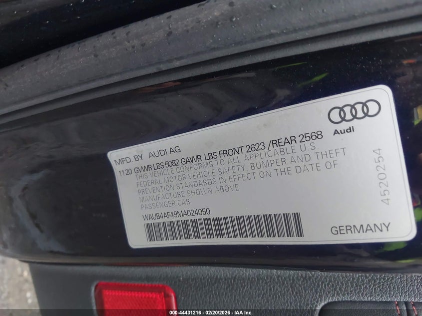2021 Audi S4 Premium Plus Tfsi Quattro Tiptronic VIN: WAUB4AF49MA024050 Lot: 44431216