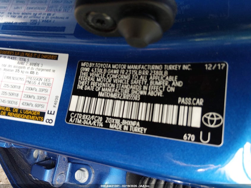 2018 Toyota C-Hr Xle VIN: NMTKHMBX2JR055503 Lot: 44431381