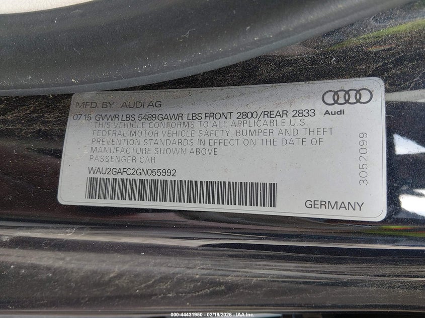 2016 Audi A7 3.0T Premium Plus VIN: WAU2GAFC2GN055992 Lot: 44431950