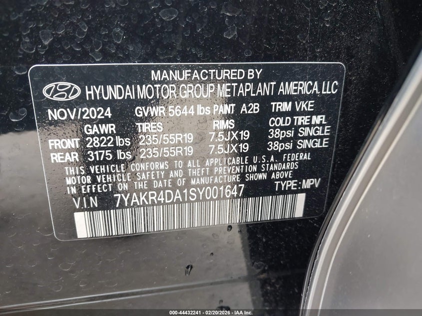 2025 Hyundai Ioniq 5 Limited VIN: 7YAKR4DA1SY001647 Lot: 44432241