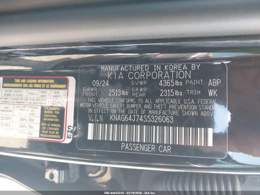 2025 Kia K5 Gt-Line VIN: KNAG64J74S5326063 Lot: 44432330