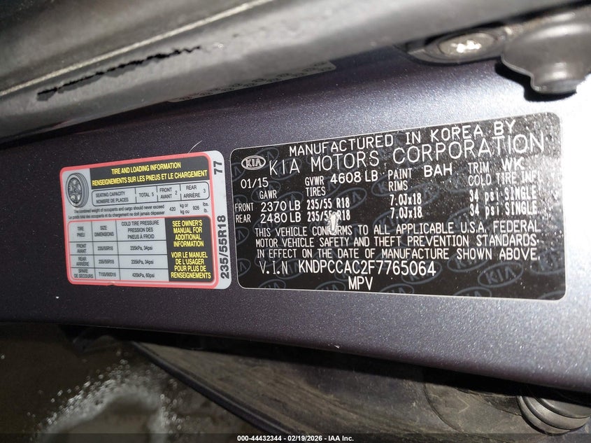 2015 Kia Sportage Ex VIN: KNDPCCAC2F7765064 Lot: 44432344