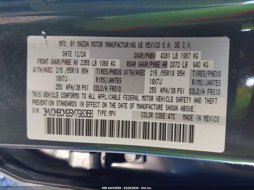 2025 Mazda Cx-30 2.5 S Carbon Edition VIN: 3MVDMBCM9SM798366 Lot: 44432558