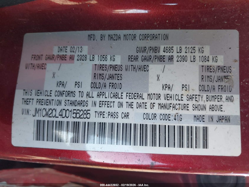 2013 Mazda Mazda5 Touring VIN: JM1CW2CL4D0156285 Lot: 44432652