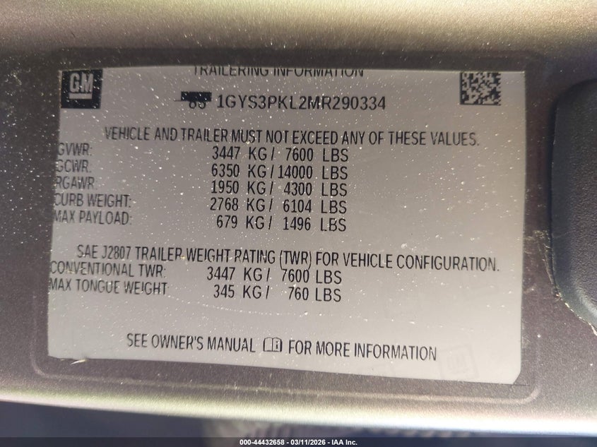 2021 CADILLAC ESCALADE ESV VIN: 1GYS3PKL2MR290334