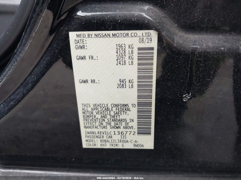 VIN 1N4BL4EV1LC136772 2020 NISSAN ALTIMA SL FWD