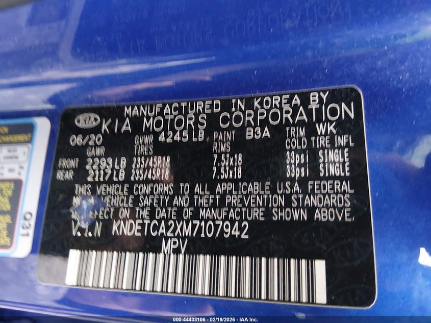 2021 Kia Seltos Sx Turbo VIN: KNDETCA2XM7107942 Lot: 44433106