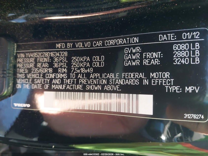 2013 Volvo Xc90 3.2/3.2 Platinum/3.2 Premier Plus VIN: YV4952CZ8D1634328 Lot: 44433382