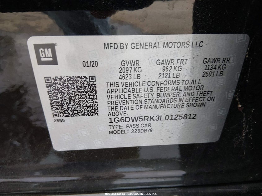 2020 Cadillac Ct5 Luxury VIN: 1G6DW5RK3L0125812 Lot: 44433414