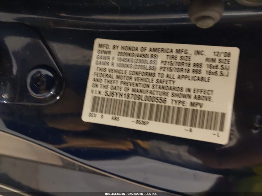 2009 Honda Element Ex VIN: 5J6YH18709L000556 Lot: 44434036