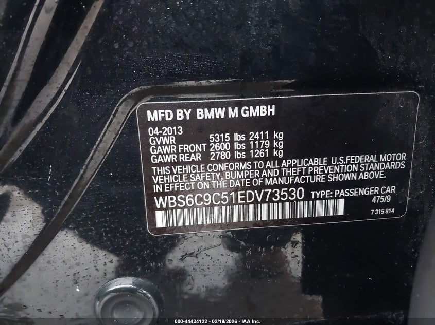 2014 BMW M6 Gran Coupe VIN: WBS6C9C51EDV73530 Lot: 44434122