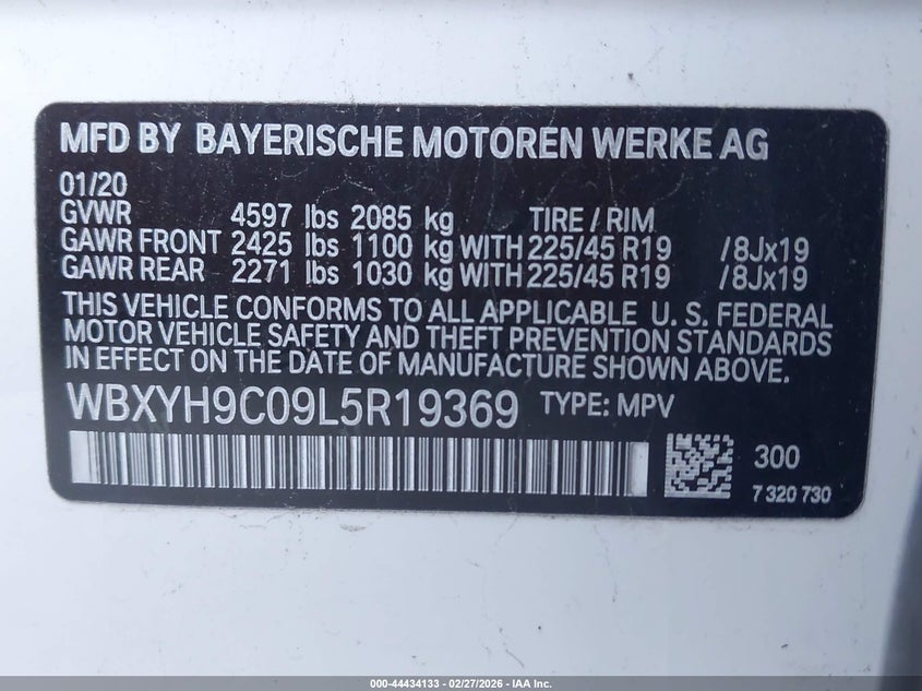 2020 BMW X2 Sdrive28I VIN: WBXYH9C09L5R19369 Lot: 44434133