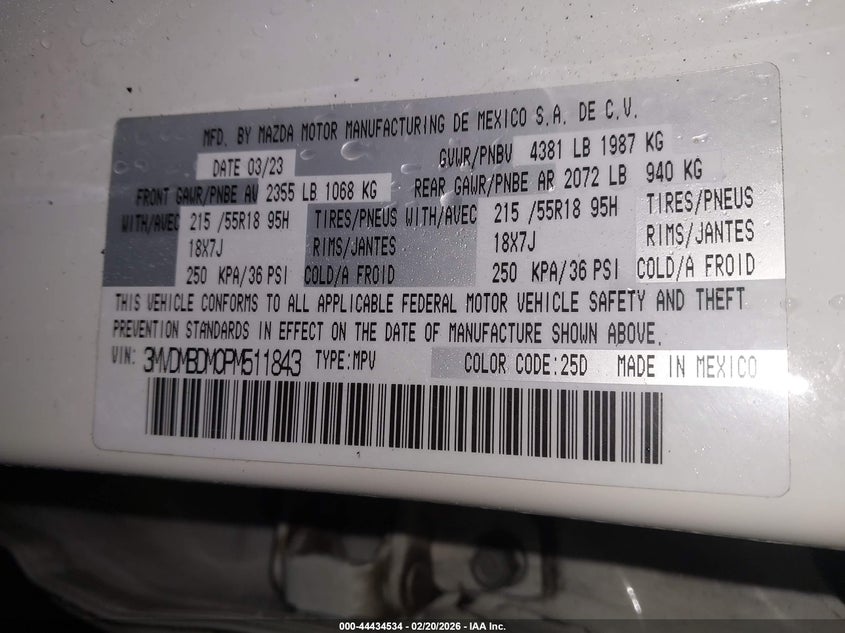 2023 Mazda Cx-30 2.5 S Premium VIN: 3MVDMBDM0PM511843 Lot: 44434534