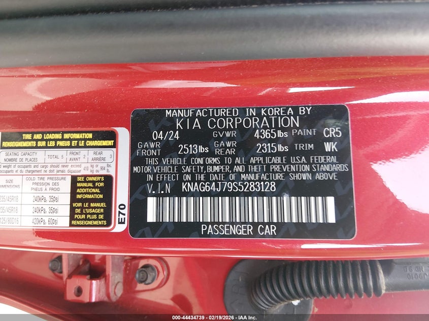 2025 Kia K5 Gt-Line VIN: KNAG64J79S5283128 Lot: 44434739