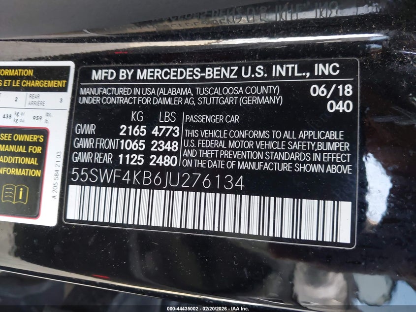 2018 Mercedes-Benz C 300 4Matic VIN: 55SWF4KB6JU276134 Lot: 44435002