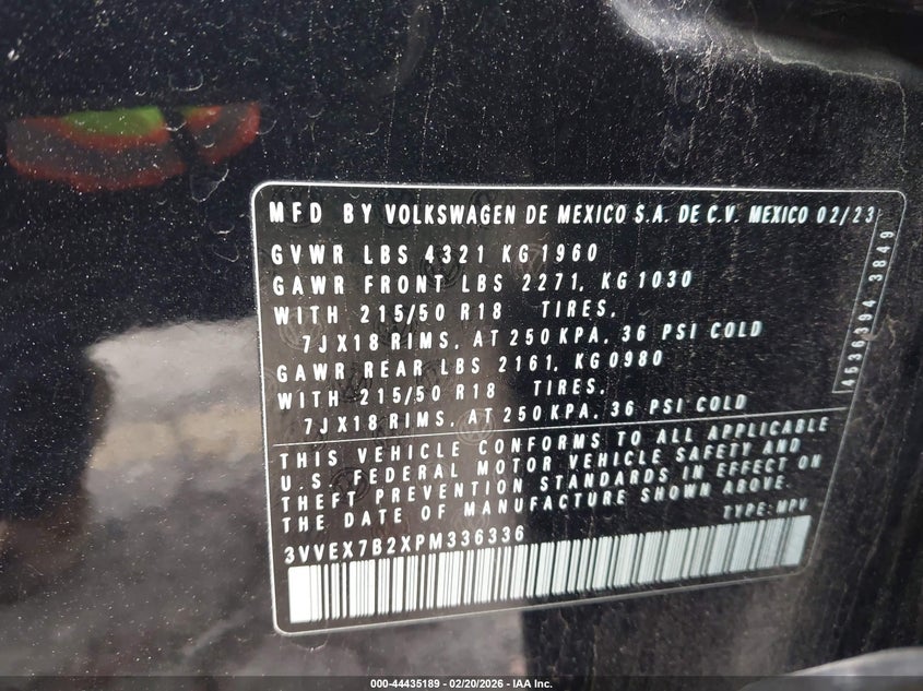 2023 Volkswagen Taos 1.5T Se VIN: 3VVEX7B2XPM336336 Lot: 44435189