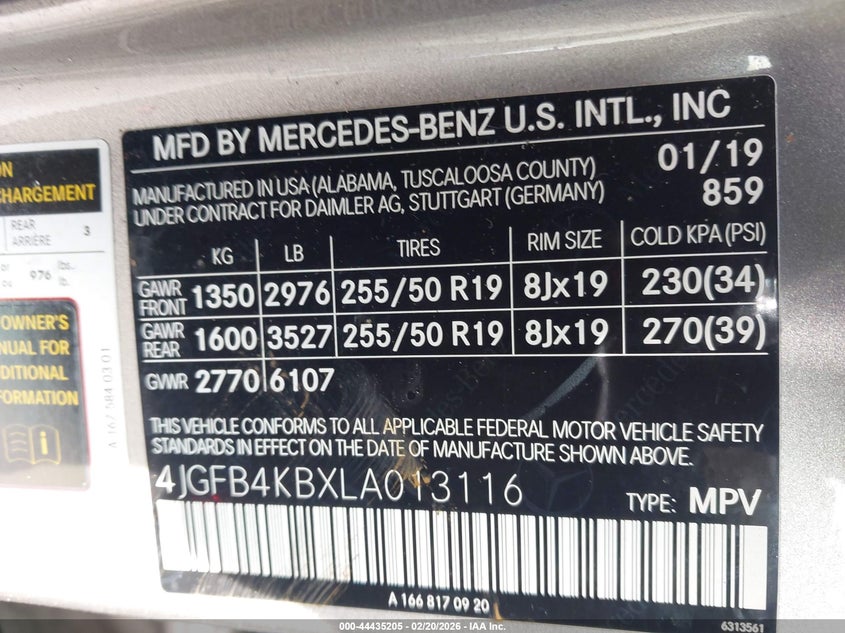 2020 Mercedes-Benz Gle 350 4Matic VIN: 4JGFB4KBXLA013116 Lot: 44435205