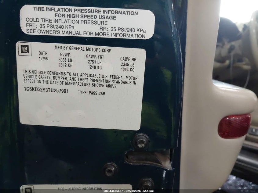 1996 Cadillac Deville VIN: 1G6KD52Y3TU257991 Lot: 44435457