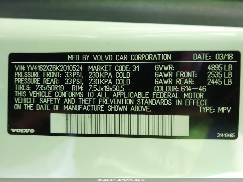 2019 Volvo Xc40 T5 Momentum/T5 R-Design VIN: YV4162XZ6K2010524 Lot: 44435861