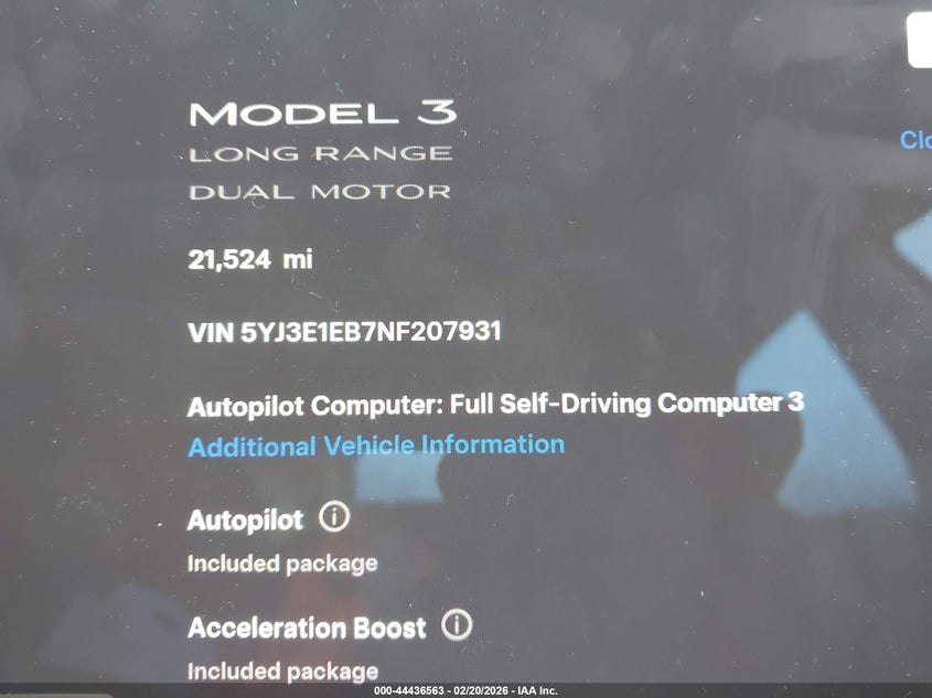 2022 Tesla Model 3 Long Range Dual Motor All-Wheel Drive VIN: 5YJ3E1EB7NF207931 Lot: 44436563