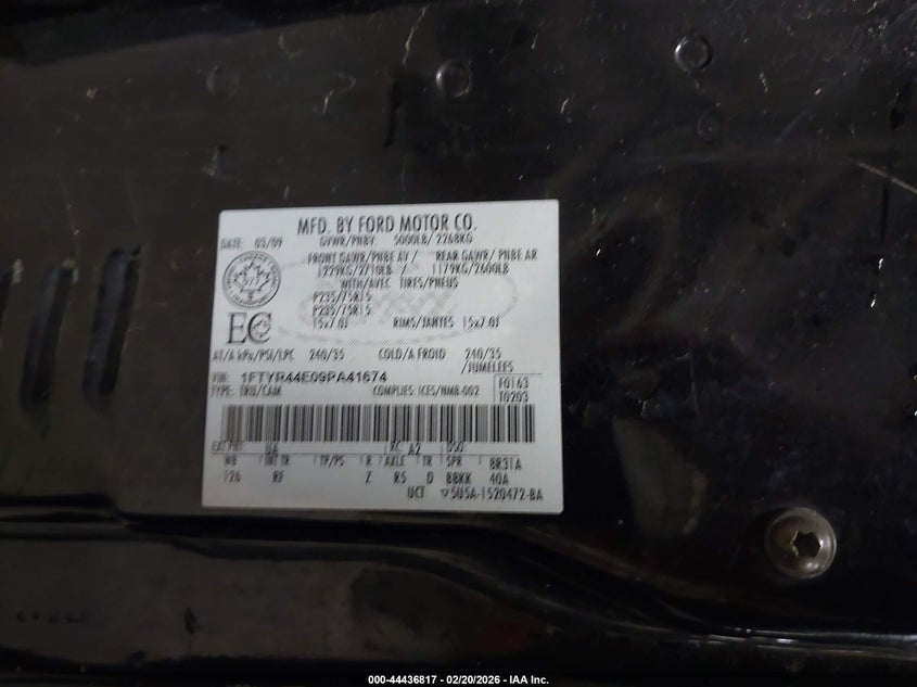 2009 Ford Ranger Sport/Xlt VIN: 1FTYR44E09PA41674 Lot: 44436817