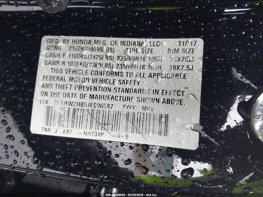 VIN 7FARW2H85JE006587 2018 HONDA CR-V EX-L/EX-L NAVI