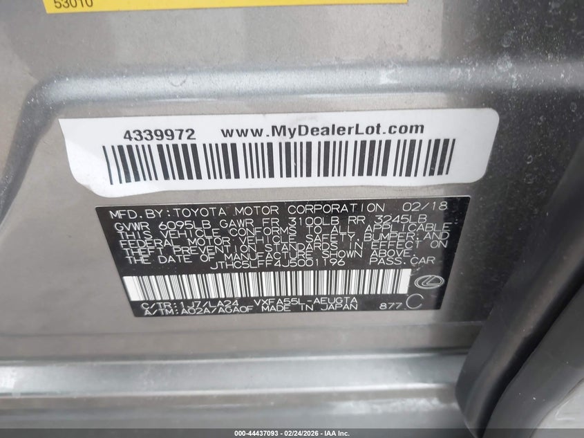 2018 Lexus Ls 500 VIN: JTHC5LFF4J5001196 Lot: 44437093