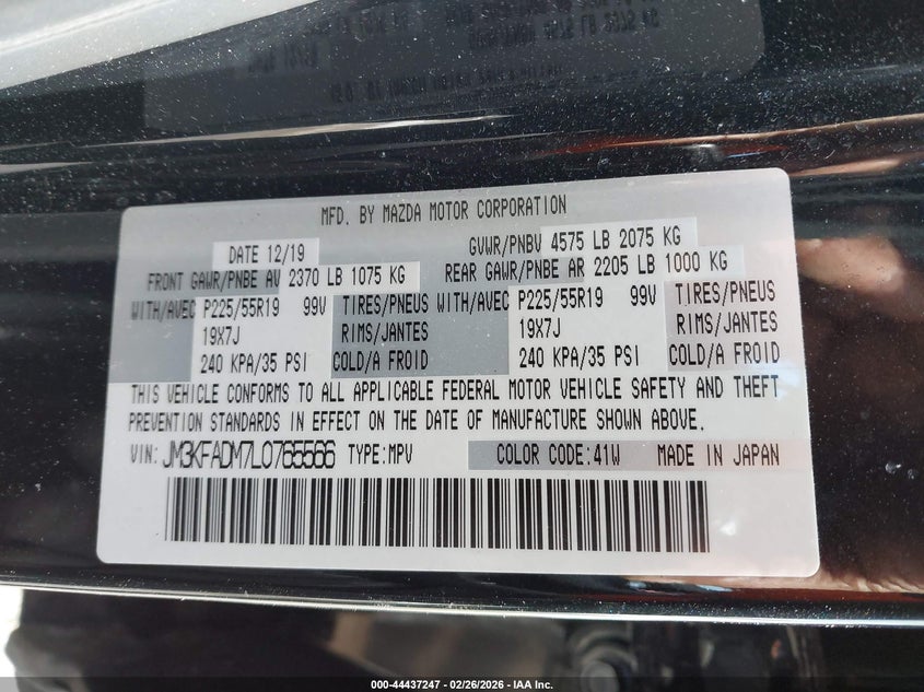 2020 Mazda Cx-5 2.5 Cx-5 Grand Touring black Lot 111044437247 Vin JM3KFADM7L0765566
