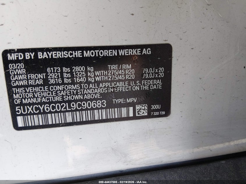 VIN 5UXCY6C02L9C90683 2020 BMW X6 XDRIVE40I