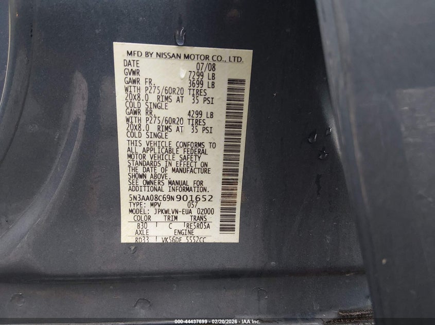 2009 Infiniti Qx56 VIN: 5N3AA08C69N901652 Lot: 44437699